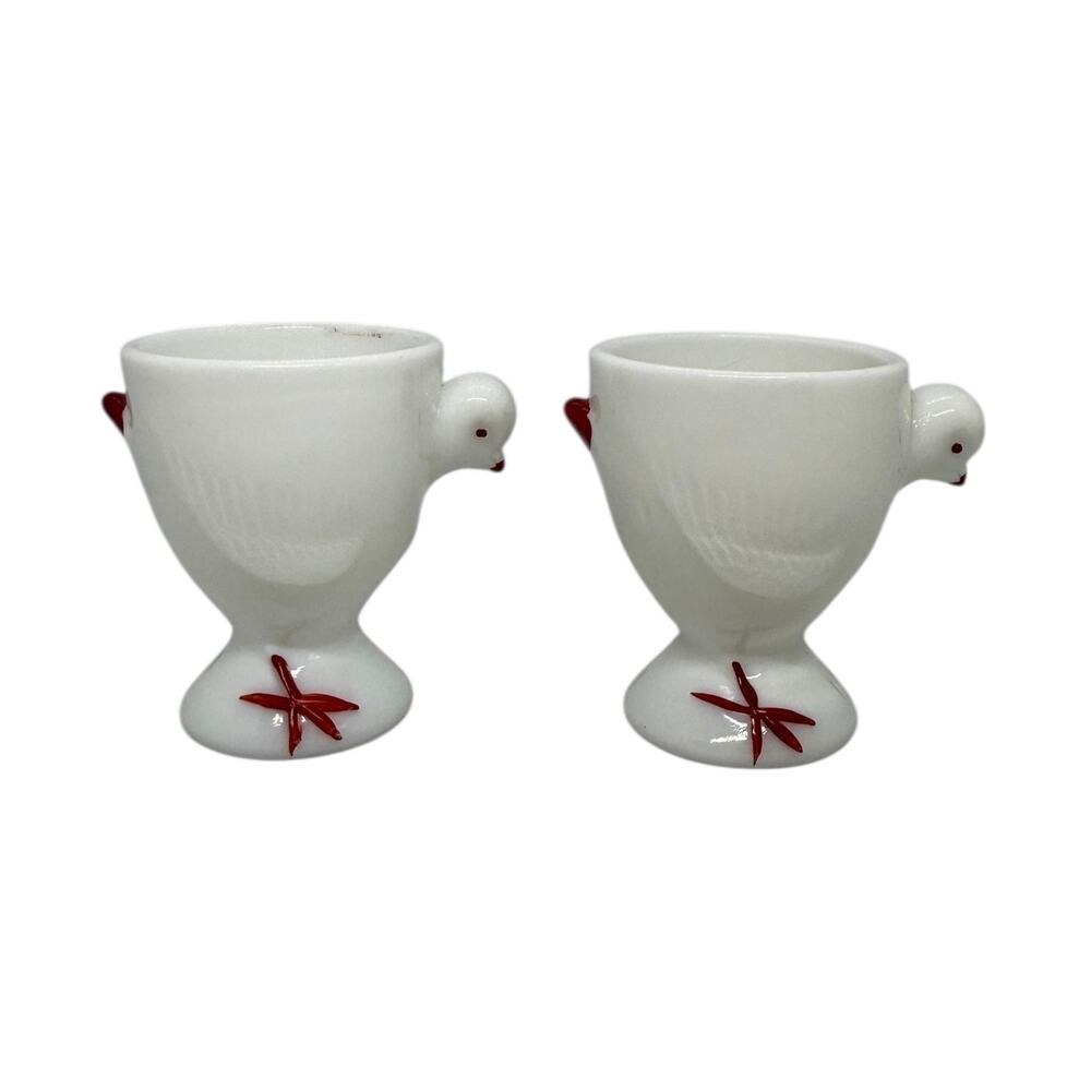 1950's Westmoreland Milk Glass Chick Design Egg Cups - A Pair - Picture 5 of 16